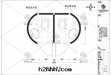 双(shuāng)廁位(wèi)橢圆(yuán)形移動(dòng)廁所(suǒ)平面(miàn)图(tú)